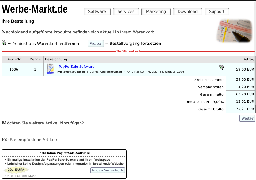 Screenshot Warenkorb-Übersicht