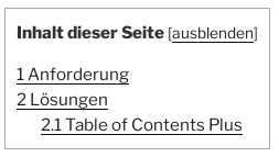 Screenshot Inhaltsverzeichnis mit Table of Contents Plus