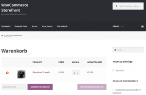 Screenshot der Warenkorb-Seite im Storefront-Theme