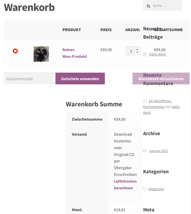 Screenshot Storefront Kassen-Seite mit 768px Breite