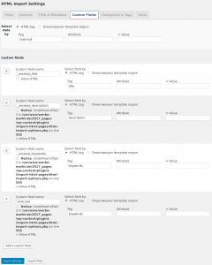 Screenshot HTML Import 2 Einstellungsseite Custom Fields