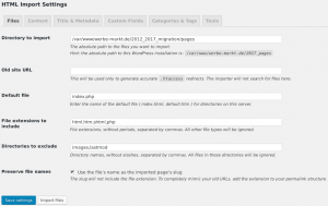 Screenshot HTML Import 2 Einstellungsseite