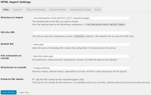 Screenshot HTML Import 2 Einstellungsseite