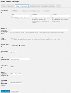 Screenshot HTML Import 2 Einstellungsseite Metadaten