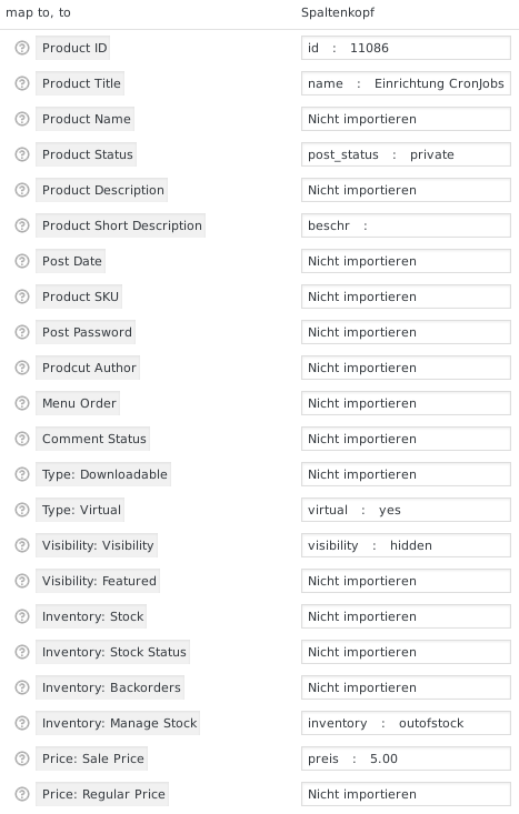 Screenshot Mapping Formular in Product Import Export for WooCommerce