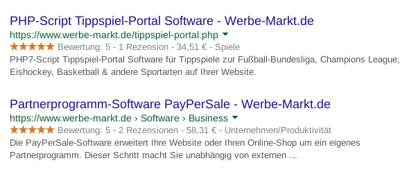 Screenshot Google SERP mit Darstellung der Software-Kategorie