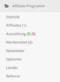 Screenshot Affiliate-Programm Menü im Gambio Admin