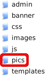 Screenshot FileZilla-Verzeichnisstruktur mit pics-Verzeichnis