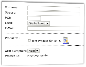 Screenshot Bestellformular mit Produktbild