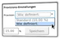 Screenshot Provisions-Einstellung Standard oder individuelles Prozentsatz für den Affiliate