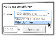 Screenshot Provisions-Einstellung Standard oder individuelles Prozentsatz für den Affiliate