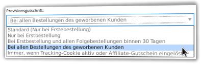 Sreenshot Einstellungen zur Provisionsgutschrift bei mehreren Bestellungen durch einen Kunden