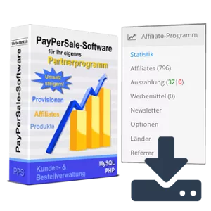 Affiliate-Software-Box, Screenshot Affiliate-Programm im Gambio-Admin und Download-Symbol