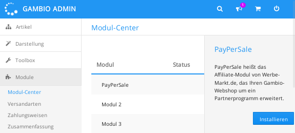 Screenshot Modul-Center