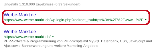 Screenshot Google SERP Login-Seite ohne Vorschau-Snippet