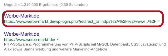 Screenshot Google SERP Login-Seite ohne Vorschau-Snippet