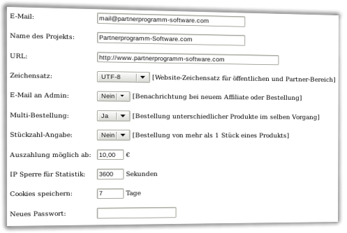 Screenshot Einstellungen im Admin-Menüpunkt Optionen