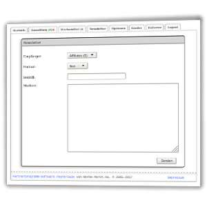 Screenshot Newsletter-Versand an Affiliates oder Kunden im Admin-Menü der Affiliate-Software