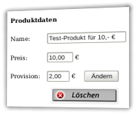 Screenshot Produktdaten-Formular