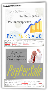 Screenshot Partner-Menüpunkt Werbemittel mit 2 Werbebannern und HTML-Code