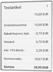 Screenshot Gambio-Checkout mit eingelöstem Tracking-Gutschein