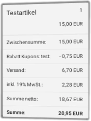Screenshot Gambio-Checkout mit eingelöstem Tracking-Gutschein