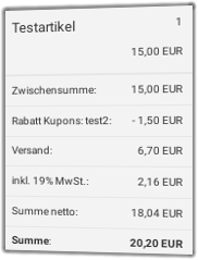 Screenshot Gambio-Checkout mit 10% Rabatt-Gutschein