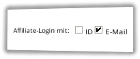 Screenshot Affiliate-Login mit: E-Mail im Admin-Menüpunkt Optionen