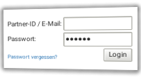 Partner-Login-Formular mit Eingabe von Partner-ID oder E-Mail-Adresse und Passwort