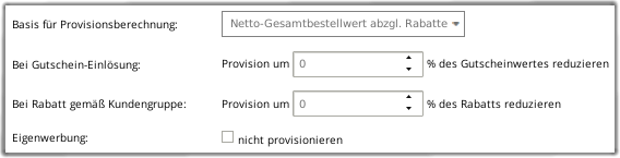 Basis für Provisionsberechnung: Netto-Gesamtbestellwert abzgl. Rabatte