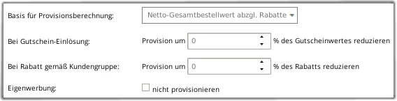 Basis für Provisionsberechnung: Netto-Gesamtbestellwert abzgl. Rabatte