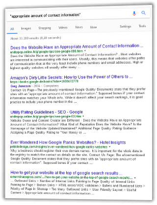 Screenshot Google-Suchergebnis appropriate amount of contact information