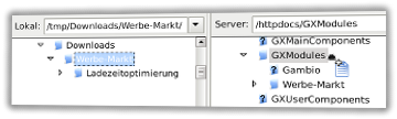 Verzeichnis Werbe-Markt inklusive Verzeichnis Ladezeitoptimierung via FileZilla auf den Server übertragen