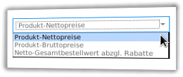 Auswahl von Brutto-, Nettopreise oder Gesamtbestellwert abzgl. Rabatt