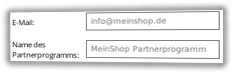 Eingabefelder für E-Mail und Name des Partnerprogramms im Admin-Menüpunkt Optionen