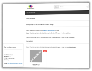 Screenshot Gambio-Onlineshop mit eingeblendeter Partnerkennung