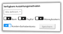 Freischaltung von Auszahlungsmethoden für einzelne Partner in den Affiliate-Details im Admin