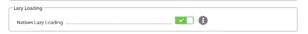 Screenshot der Gambio Admin-Oberfläche im Bereich „Lazy Loading“ des Moduls zur Ladezeitoptimierung: Natives Lazy Loading ist aktiviert.
