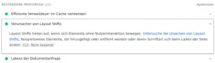 Bestandene PageSpeed-Insights-Prüfung „Verursacher von Layout Shifts“: keine ungewollten Layoutverschiebungen gefunden.