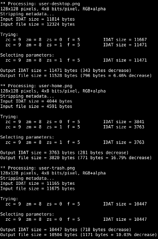 Output von optipng zur Bildkomprimierung