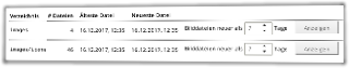 Verzeichnisse mit Anzahl Bildern, Datum neuster und ältester Datei sowie Anzeigen-Button pro Verzeichnis