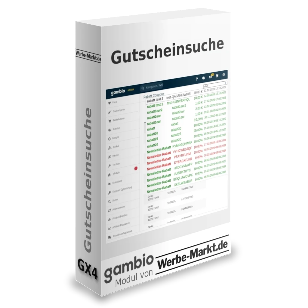 Coupon-Suche im Gambio-Backend