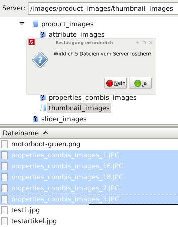 Vorschaubilder aus dem /images/product_images/thumbnail_images-Verzeichnis löschen via FileZilla