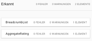 Erkannt: 0 FEHLER, 0 WARNUNGEN, 2 ELEMENTE