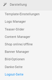 Logout-Seite im Gambio-Adminmenüpunkt Darstellung