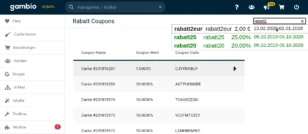 Gambio Admin Rabatt Coupons mit Sucheingabefeld