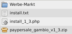 Verzeichnis Werbe-Markt, Dateien install.txt, install_1_3.php, paypersale_gambio_v1_3.zip