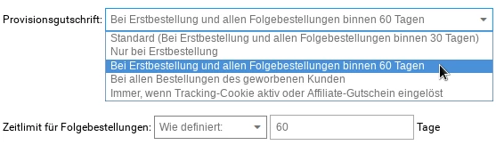 Provisionsgutschrift: Bei Erstbestellung und allen Folgebestellungen binnen 60 Tagen