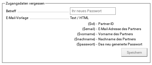 Zugangsdaten vergessen, Betreff: Ihr neues Passwort, E-Mail-Vorlage: Text / HTML