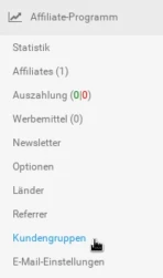 Kundengruppen in der Menübox Affiliate-Programm